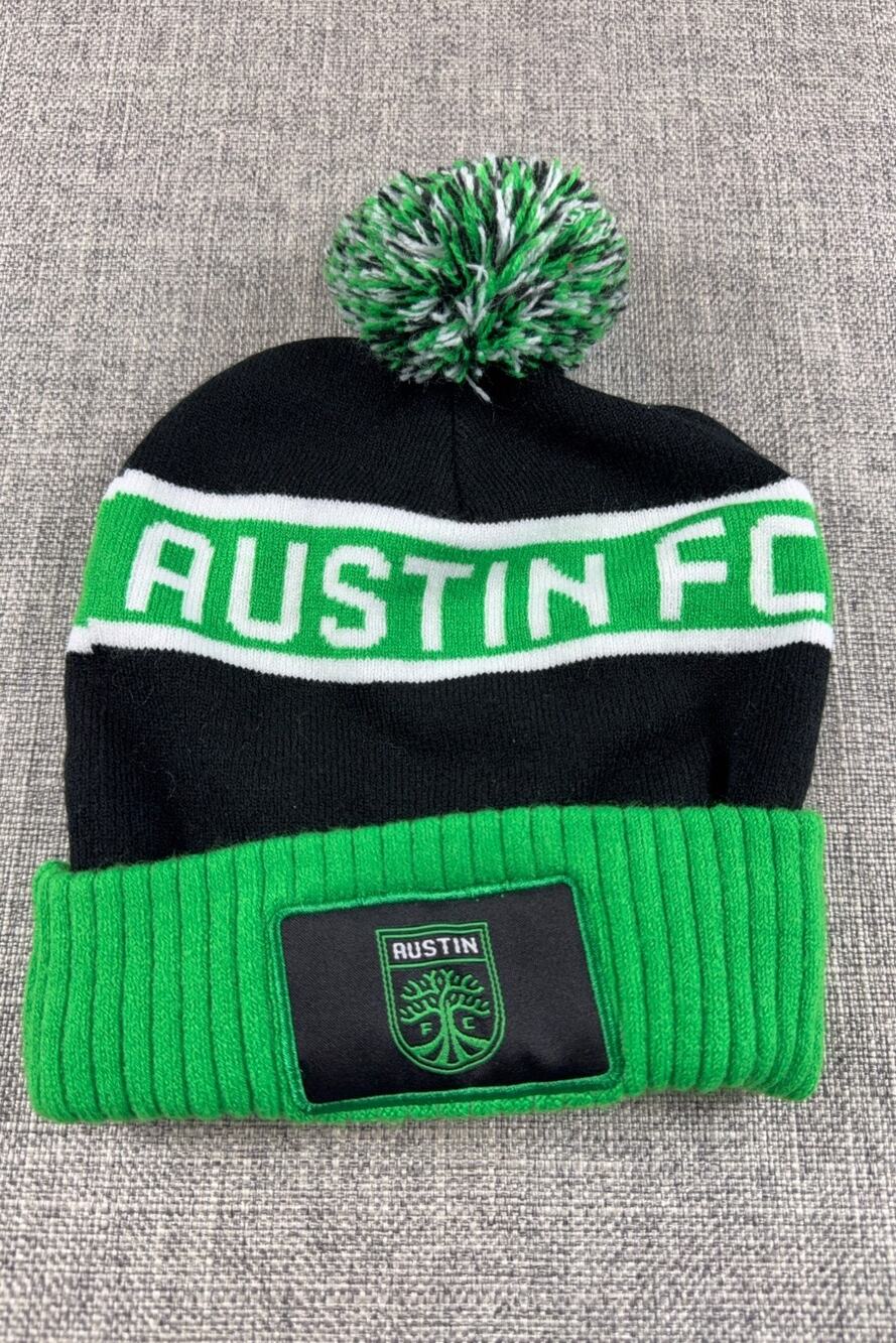 Austin FC Beanie Pom Knit Hat Q2 Stadium Black Green MLS Soccer One Size